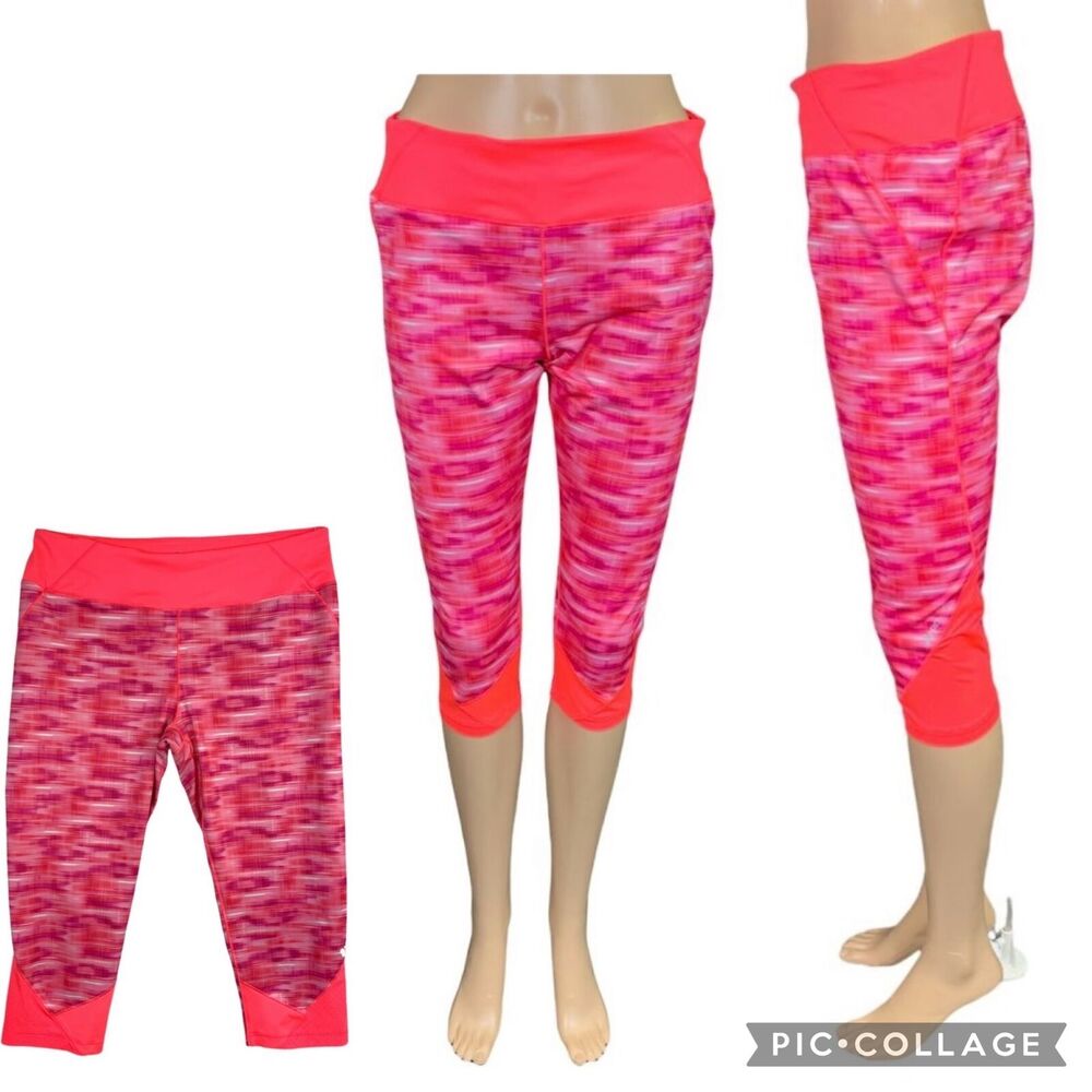 Asics Womens Crop Capri Leggings Athletic Workout Skinny Space Neon Pink Medium